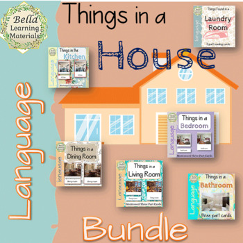 Preview of In a House Montessori 3 Part Cards CURSIVE BUNDLE