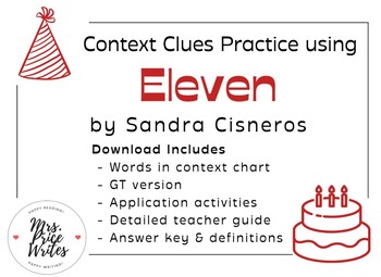 Preview of Context Clues Practice for "Eleven" by Sandra Cisneros
