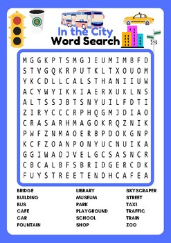 Preview of In the City Word Search Puzzle For Kids
