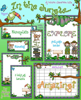 Preview of In the Jungle - Rainforest Classroom Theme Kit - Borders, Printables & Clip Art