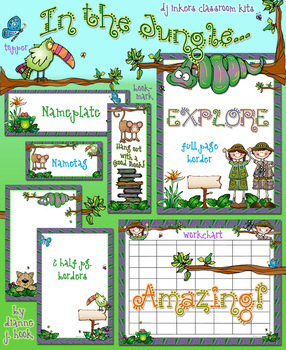 Preview of In the Jungle Classroom Theme Kit - Rainforest Borders, Printables & Clip Art