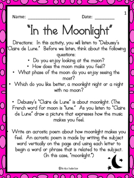 Preview of In the Moonlight (Debussy's "Claire de Lune") DISTANCE LEARNING