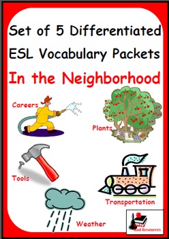 Preview of In the Neighborhood - Bundle of 5 Differentiated Vocabulary Packets for Language
