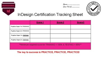 Preview of InDesign Certification Tracking Sheet ( for use with GMetrix practice exams)