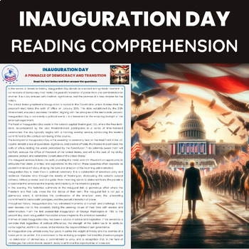 Preview of Inauguration Day Reading Comprehension Worksheet |  US Presidential Elections