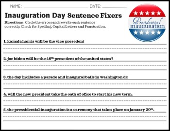 Preview of Inauguration Day Sentence Fixers