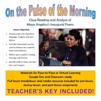 Preview of Inauguration Poem- On the Pulse of the Morning by Maya Angelou (close reading)