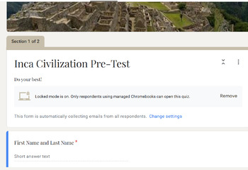Preview of Inca Civilization Pre-Post Test