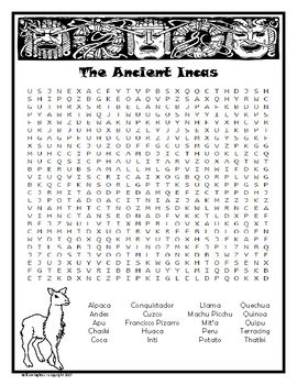 Inca Wordsearch by Kelli Lovingfoss | Teachers Pay Teachers