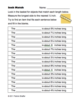 Preview of Inch Match - Measurement to Nearest 1/4 Inch Math Center Activity