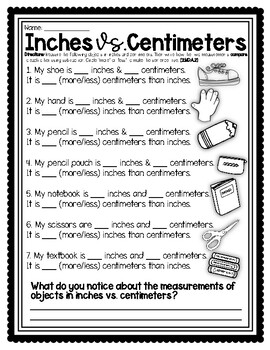 Preview of Inches vs. Centimeters Worksheet