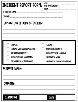 Preview of Incident Report Worksheet