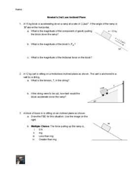 Preview of Inclined Plane Worksheet: Newton's Laws