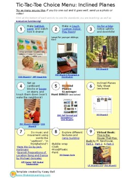Preview of Inclined Planes Tic Tac Toe Choice Board Simple Machines Preschool Study