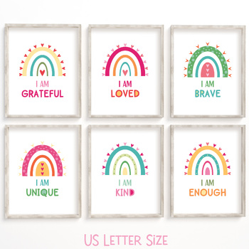 Preview of Inclusion affirmation posters for classrom decor. Rainbow design