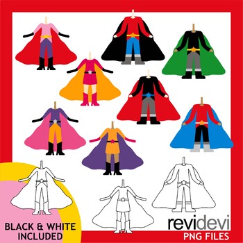 Preview of Inclusion and Diversity clip art. Superhero body with big cape, boys and girls