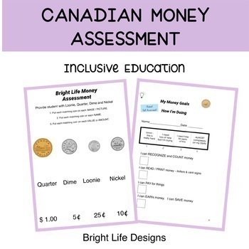 Preview of Inclusive Education Life Skills CANADIAN MONEY -ASSESSMENT & GOALS for Teens