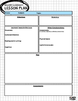 Preview of Inclusive Education Lesson Planner printable or digital form