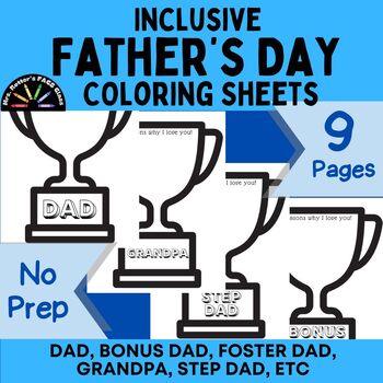 Preview of Inclusive Father's Day Coloring Sheets - 9 different names & designs - no prep!