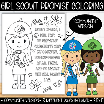 Preview of Inclusive Girl Scout Promise Coloring Page Poster, Promise Community Alternate