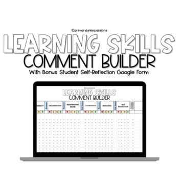 Preview of Inclusive Learning Skills Comment Builder & Digital Student Self-Reflection