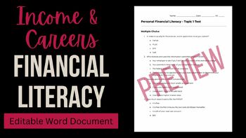 Preview of Income & Careers Unit Test - Personal Financial Literacy (English Version)