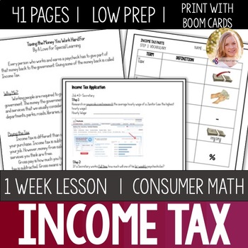 Preview of Income Tax Lesson Unit Consumer Math Life Skills Special Education
