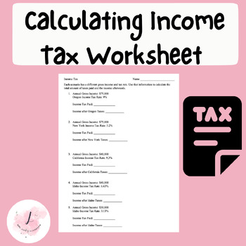Preview of Income Tax Worksheet with Key - Using Percents to Solve Problems