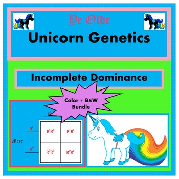 Preview of Incomplete Dominance Activity Blending Worksheet Unicorn Genetics BWColor Bundle