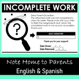 Incomplete Work - Note Home To Parents