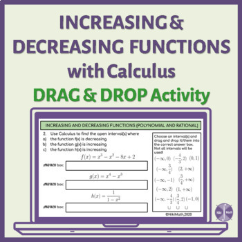 Preview of Increasing & Decreasing Functions with Calculus - Drag & Drop Activity