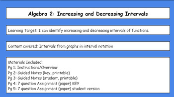 Preview of Increasing and Decreasing Intervals
