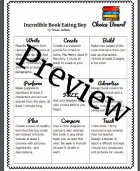 Preview of Incredible Book Eating Boy Choice Board