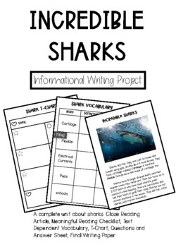 Preview of Incredible Shark Unit- Reading & Writing