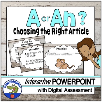 Preview of Indefinite Articles A or An PowerPoint, Worksheet and Easel Assessment