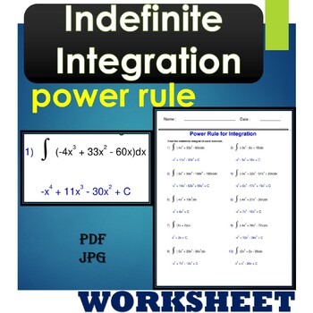 Preview of Indefinite Integration - power rule - Calculus Worksheets