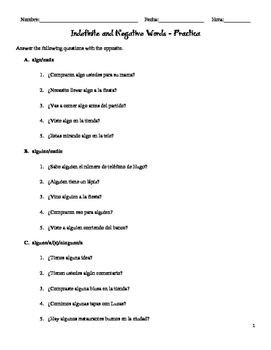 indefinite negative negation worksheet by senora novales tpt