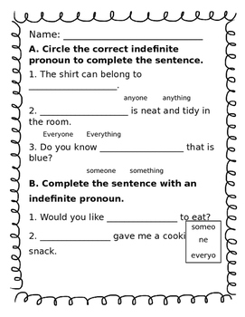 Indefinite Pronouns Worksheet Grade 1 - Advance Worksheet