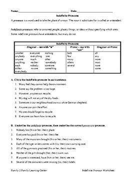 Preview of Indefinite Pronouns Practice