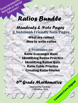 Preview of Identifying Ratios,Writing Ratios, Ratio Tables, Scavenger Hunt, Ratio Notes