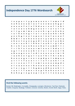 Preview of Independence Day Wordsearch 1776