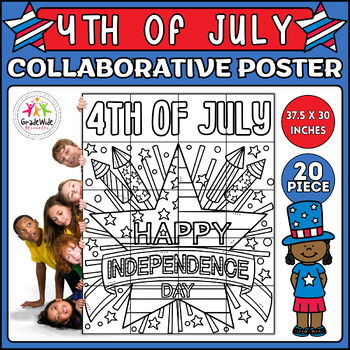 Preview of Independence Day Collaborative Coloring Poster | Fourth of July Bulletin Board
