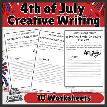 Preview of 4th of July Creative Writing Prompts Worksheets and Independence Day Activities