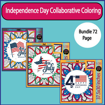 Preview of Independence Day July 4th Coloring Pages Activities Collaborative Poster Bundle