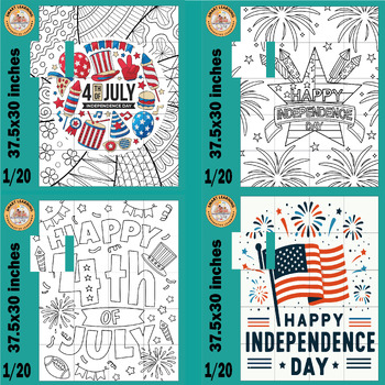 Preview of Independence Day July 4th coloring pages activities Collaborative Poster Bundle