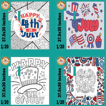 Preview of Independence Day July 4th coloring pages activities Collaborative Poster Bundle
