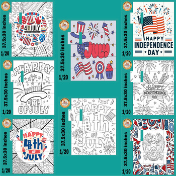 Preview of Independence Day July 4th coloring pages activities Collaborative Poster Bundle