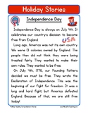 Independence Day Fourth of July Reading Comprehension Worksheet