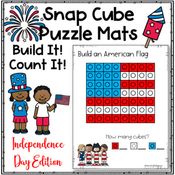 Preview of Independence Day Snap Cubes Puzzles and Holiday Work Mats- 4th of July STEM