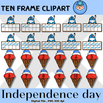 Preview of Independence Day Ten frame template, Independence Day Ten frame clipart